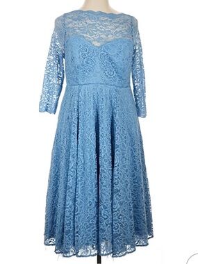 Torrid’s Blue Lace Midi Dress with Sheer Yoke and Sleeves